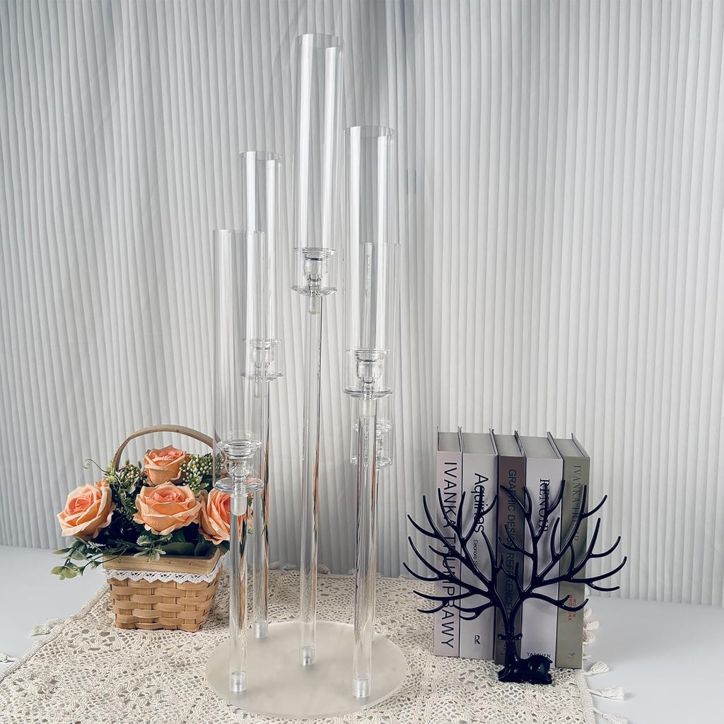 2 Sets 5 Arms Acrylic Candelabra Centerpieces for Tables,Clear Candle Holder,27" Tall Candlestick Holders with