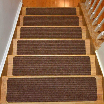 Collection Set of 7 Indoor Skid Slip Resistant Carpet Stair Tread Treads (8 inch x 30 inch) (Brown, Set of 7)