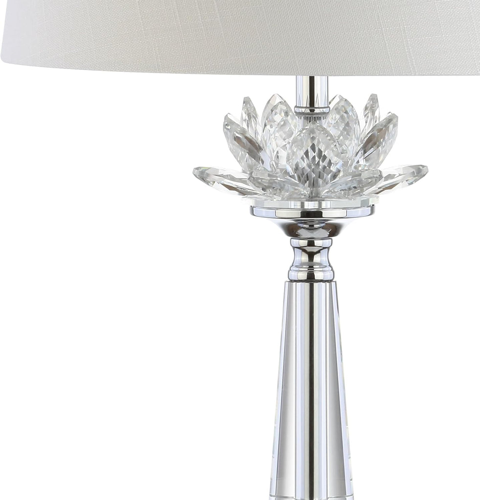 24.5" Clear Crystal LED Table Lamp, Hollywood Regency Modern Glam Candlestick Lamp with White Linen Drum Shade Bedroom