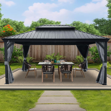 12' x 16' Hardtop Gazebo, Aluminum Frame with Galvanized Steel Double Roof