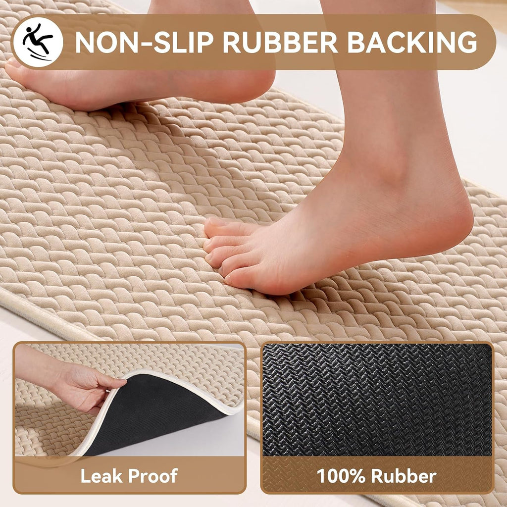 Bathroom Runner Non Slip, Foam Weave Texture Bath Mat, Brown 16x47 | Quick Dry, Rubber Backing, Super Absorbent