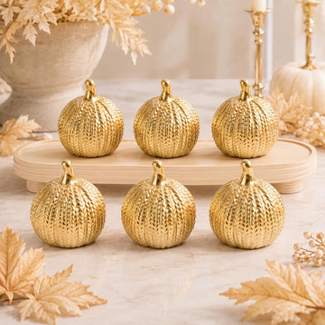 6 Pcs Gold Ceramic Pumpkin Fall Decoration for Table Centerpiece