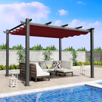 Morgan Outdoor Retractable Pergola with Sun Shade Canopy Patio Aluminum Pergola Shelter for Backyard Deck Garden