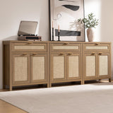 Sideboard Buffet Cabinet Set of 3, Rattan Credenza Storage Cabinet, Boho Buffet Table Console Cabinets with Drawer