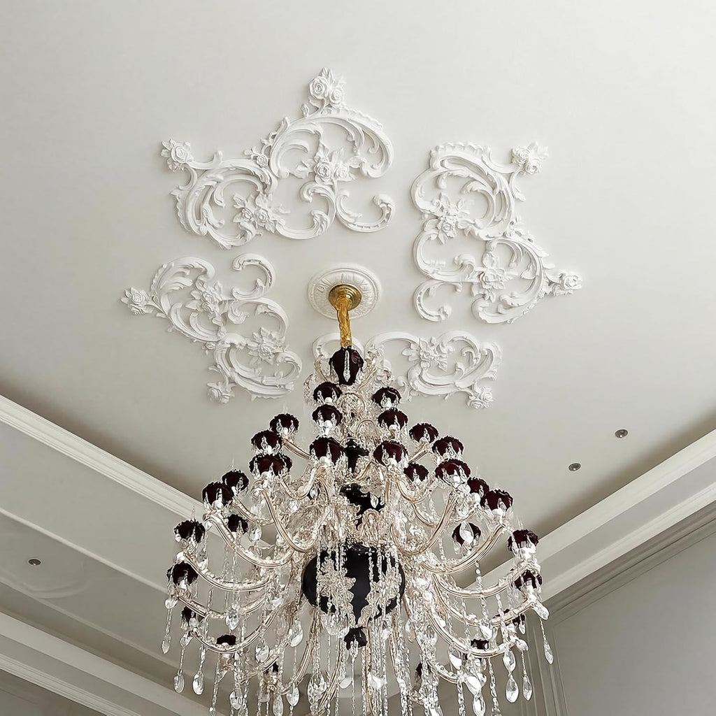 33.5'' Large PU Ceiling Medallion Combination Decorative 2.36'' ID French Style Chandelier Base Ceiling Medallion for Light Fixtures Victorian Rosette Light Covers for Chandeliers(Charming)
