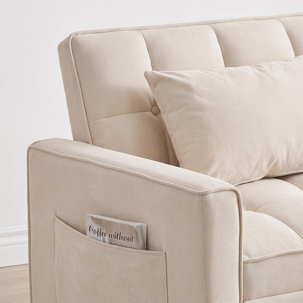 Sleeper Chair with Pull Out Bed, 3 In1 Convertible Couch Bed, White | Adjustable Backrest,Soft Cushioning,Handy Side
