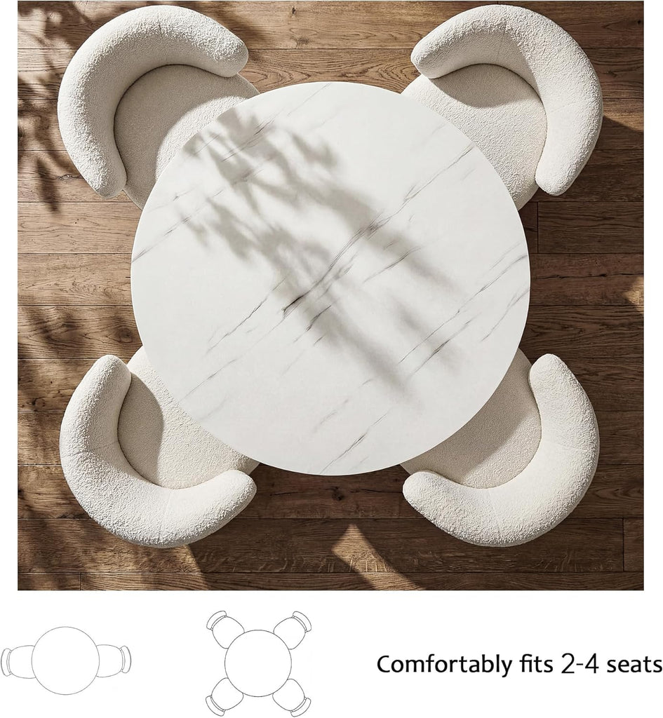42 Inch Round Dining Table for 4, Modern Marble Dining Table with Fluted Solid Wood Base for Kitchen, Dining Room and Apartment