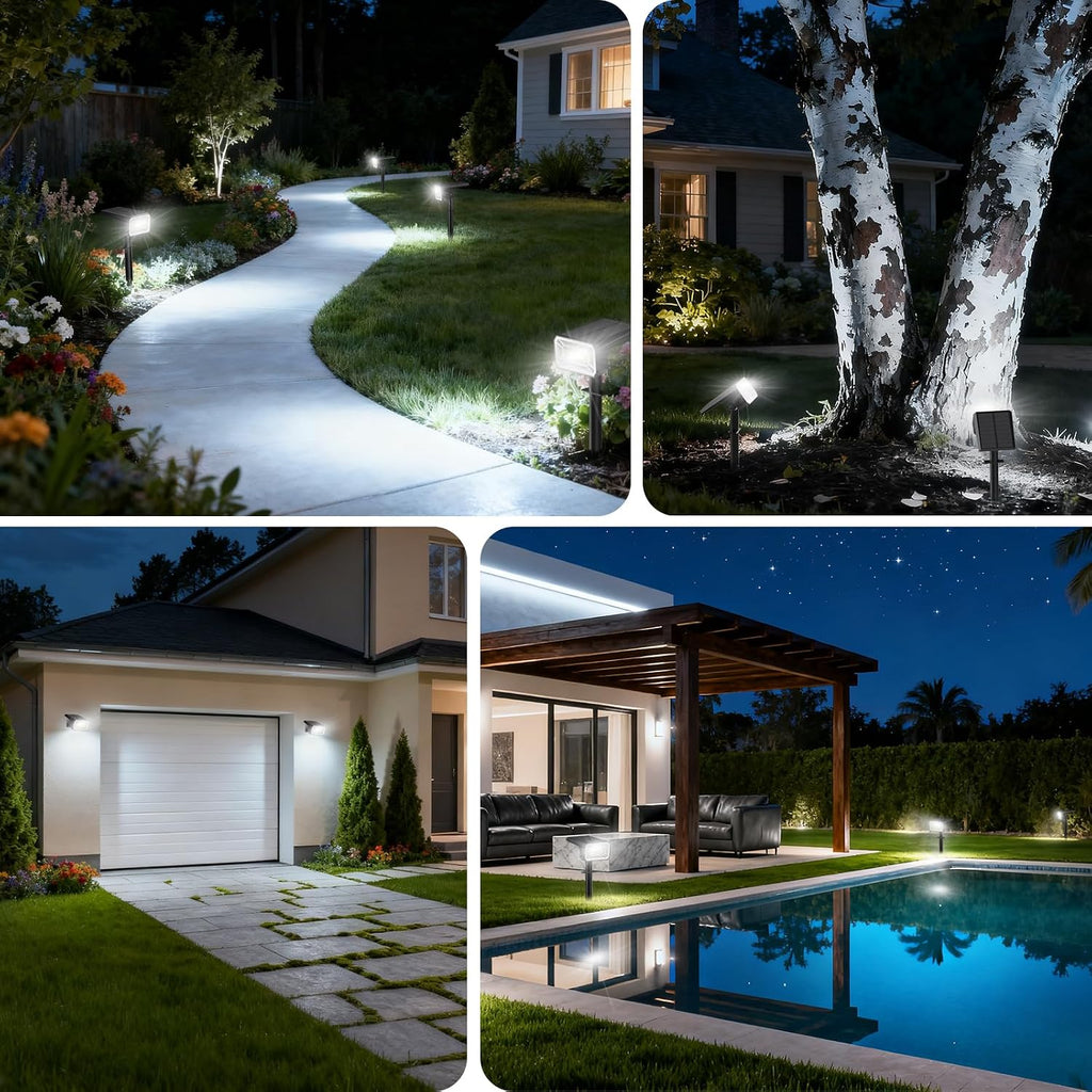 800Lumens Solar Spot Lights Outdoor, 8 Pack Solar Landscape Lights, 100 LEDs, 4 Lighting Modes, IP65 Waterproof
