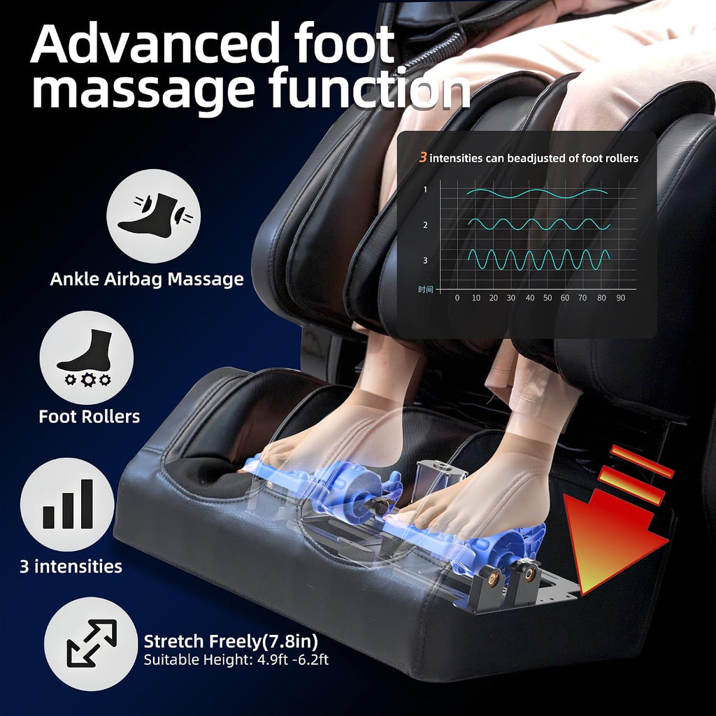 4D Massage Chair Full Body Extended SL-Track Zero Gravity Shiatsu Recliner | 3 Zero-Gravity Angles,3-Zone Heat,Calf &