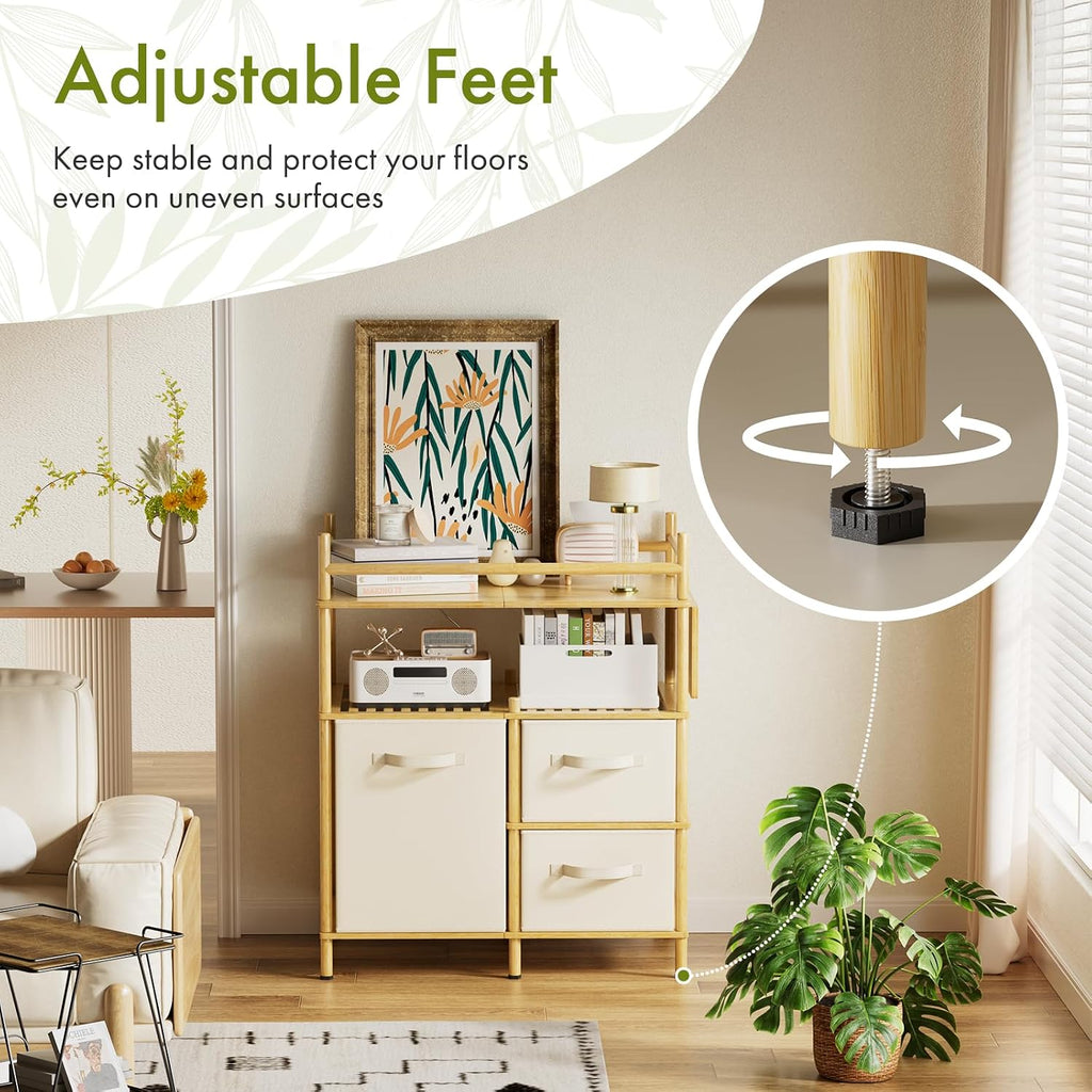 Baby Changing Table, Bamboo Baby Dresser Table with Flat Top, Diaper Changing Station with 3 Removable Storage