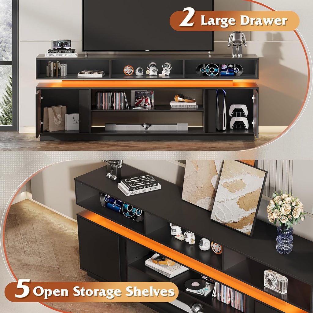 68" Tall TV Stand for 75 Inch TV, Modern Entertainment Center with RGB LED Lights & Storage Cabinets, Media Console