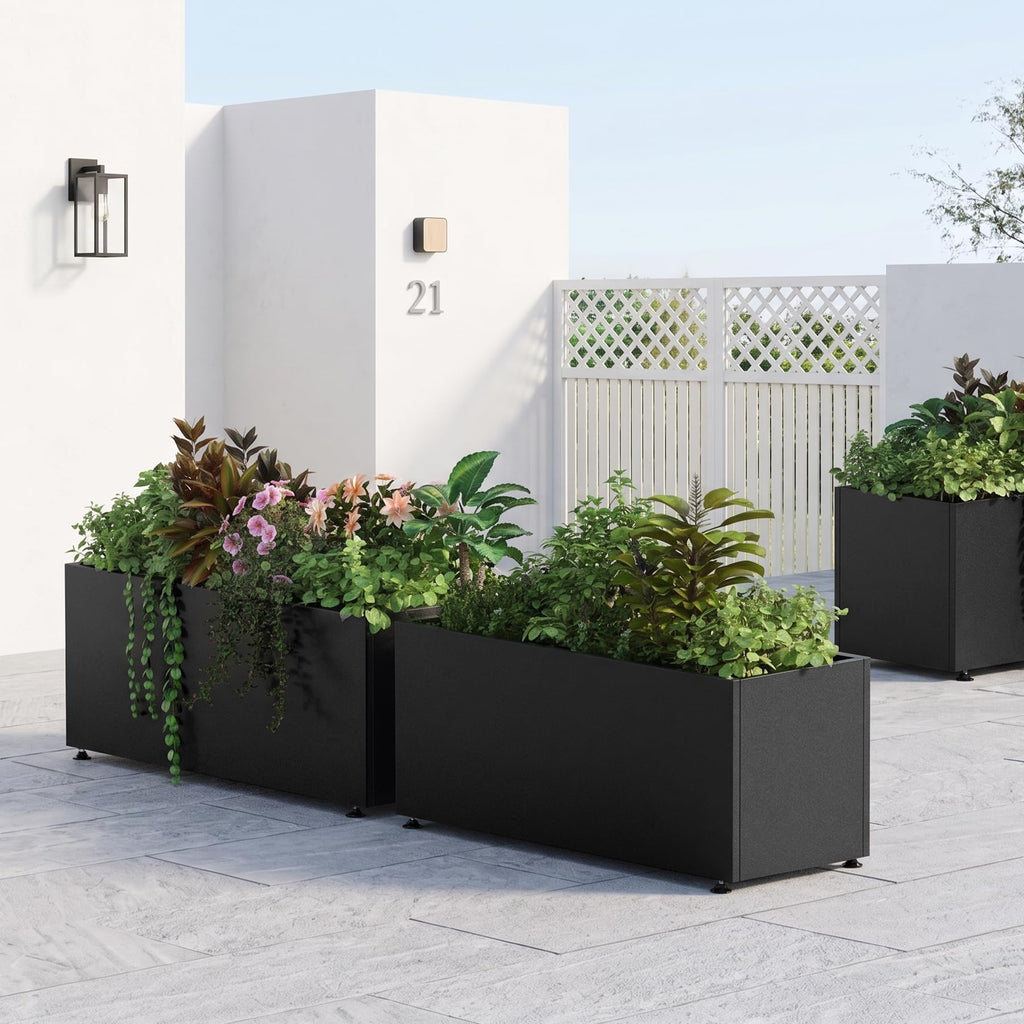 Metal Planter Box Outdoor Rectangular Steel Planter, Easy Assemble 38inBlack