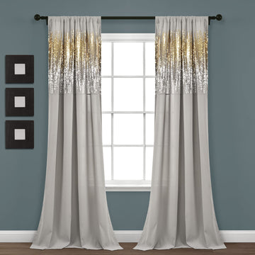 Shimmer Sequins Light Filtering Window Curtain Panels Pair 42" W x 84" L Gray & Gold - Sequin Curtains - Modern Glam