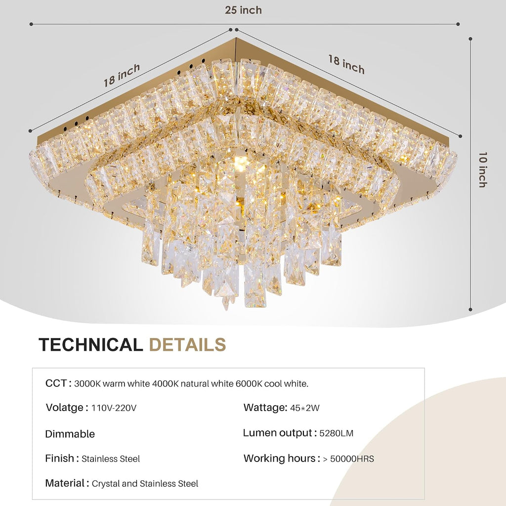 Crystal Chandeliers:Modern Led Luxury Ceiling Light Flush Mount 25 | Smart Remote/APP Control,0%-100% Brightness