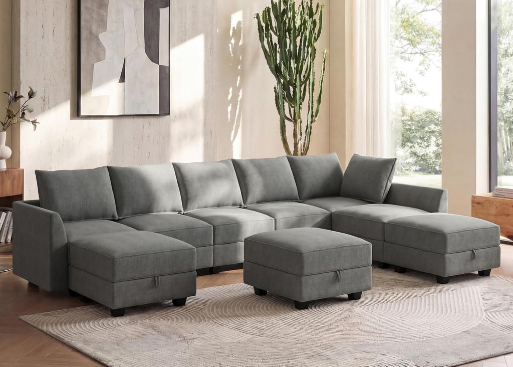 Oversized Modular Sectional Sofa with Storage Seats Reversible Couch with Ottomans U Shaped Modular Sectional Couch