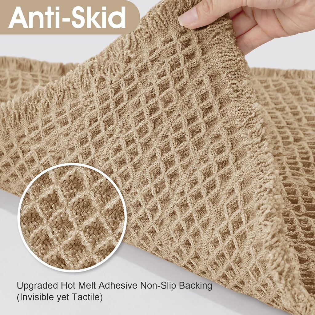 Upgraded Waffle Bath Mat Set 3 Piece Beige-Herringbone, Super Absorbent Non-Slip Quick Dry Bathroom Rugs with