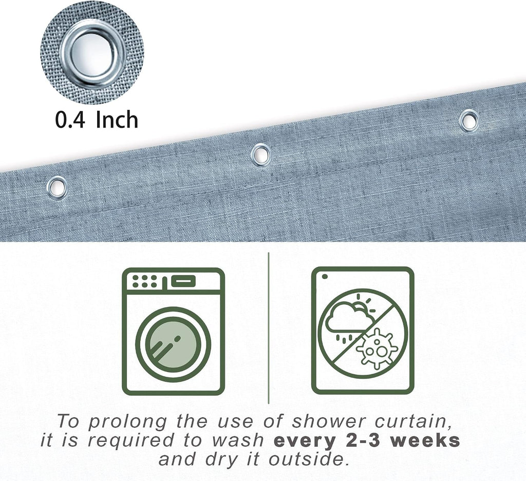 Light Blue Shower Curtain Liner Linen Fabric Waterproof Washable Pretty Boho Vintage Shower Curtains Decor with