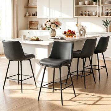 Counter Height Bar Stools Set of 4, FSC Certified Upholstered Faux Leather Barstools with Back, Metal Base, 27" Seat