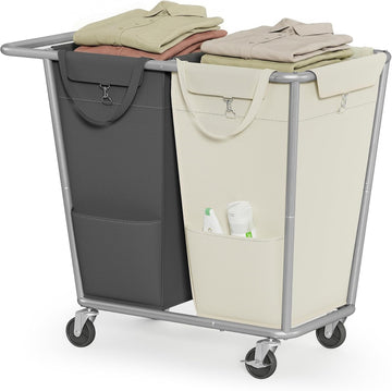 Laundry Basket with Wheels, 2-Section Laundry Sorter, 50.2 Gallons (190 L) Rolling Hamper with Removable Bags