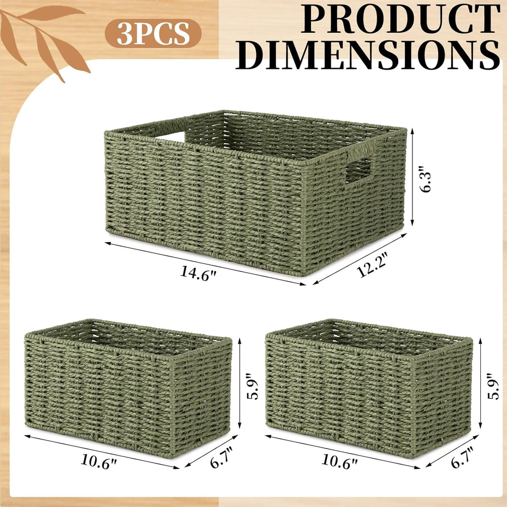 Wicker Baskets for Organizing, Large and Small Shelf Baskets Set, Handwoven Bins for Storage,Paper Rope Home