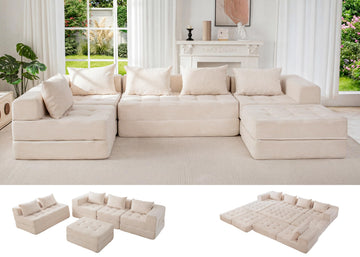 6-Seater U-Shaped Modular Sectional Sofa Couch with Ottoman