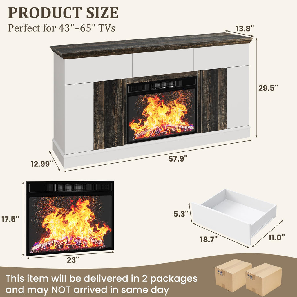58" Fireplace TV Stand with 23" Electric Fireplace, Entertainment Center for TVs up to 65", TV Console with 3 Storage