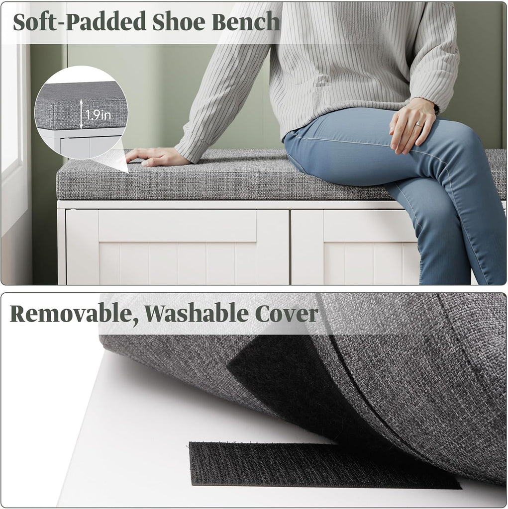 Shoe Storage Bench with Cabinet, 3-Tier Entryway Bench with Padded Seat Cushion, Shoe Cabinet Bench with 4 Adjustable