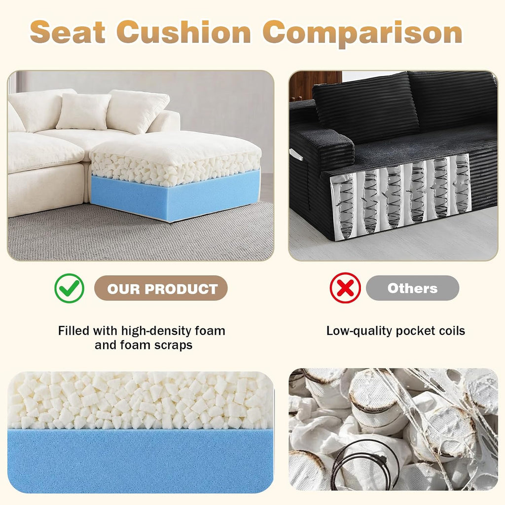 110" Boneless Cloud Couch Sectional , Oversized Modular L Shaped Sofa with Ottoman, Deep Seat Chenille Sectional