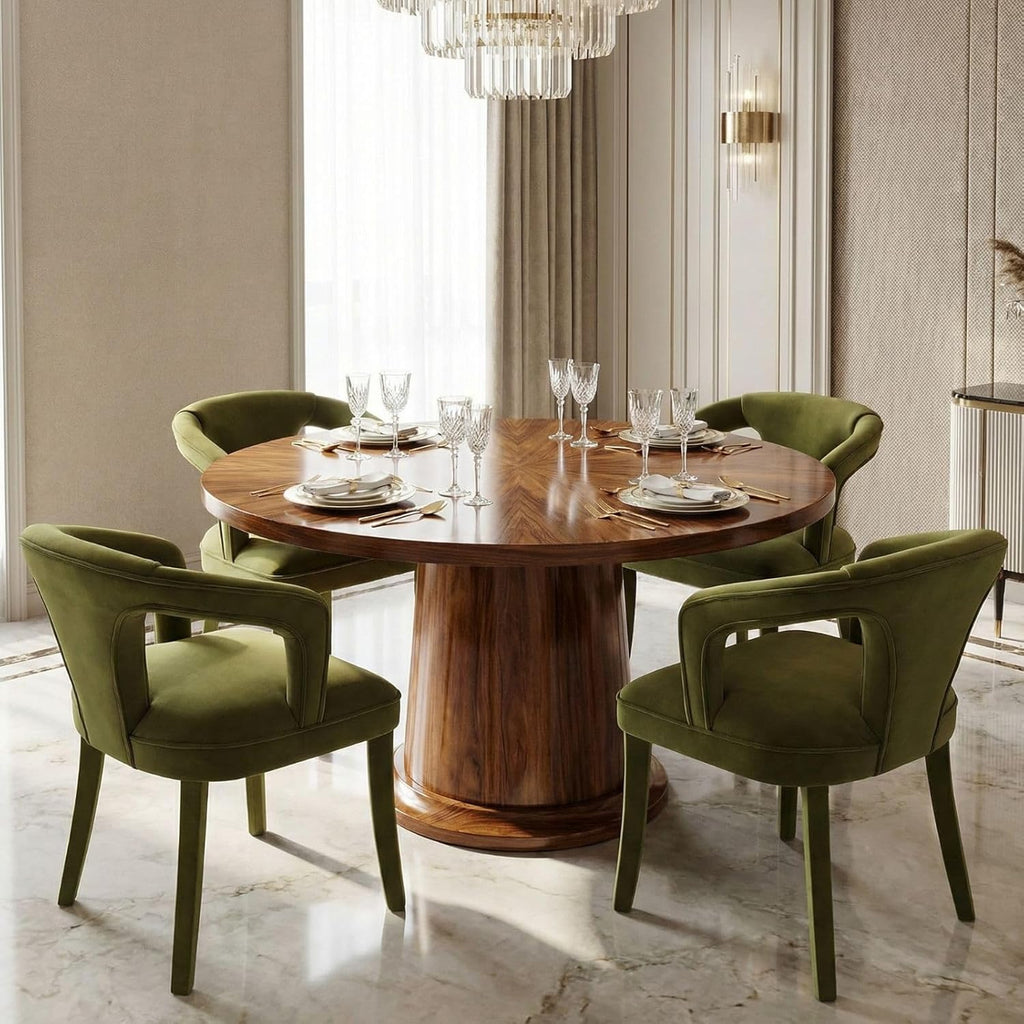 Olive-Green Velvet Dining Chairs Set of 2, Modern Solid Wood Kitchen Chairs