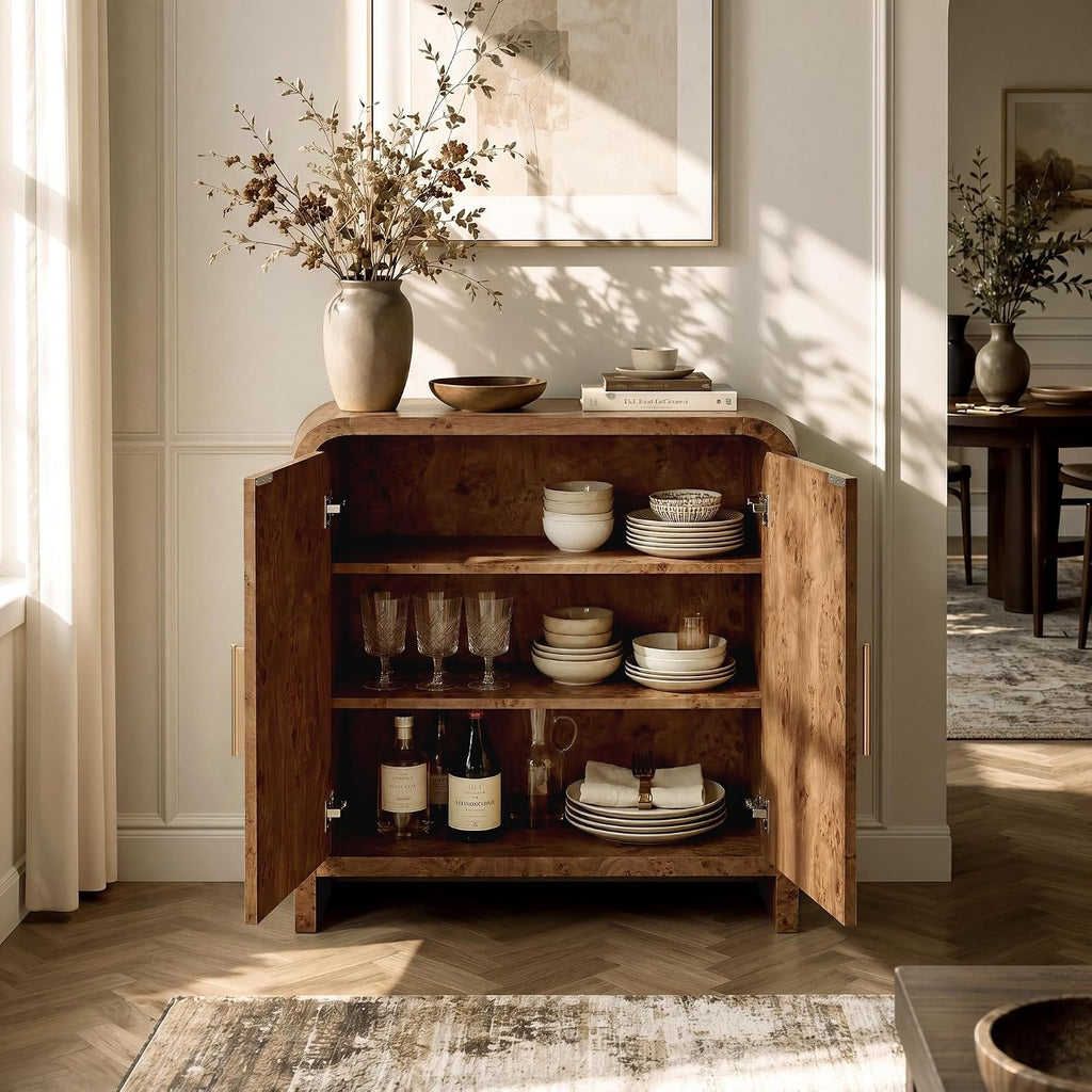 33.43" Modern Buffet Cabinet with Storage, Curved 2-Door Sideboard | Accent Storage Cabinet with Adjustable Shelves