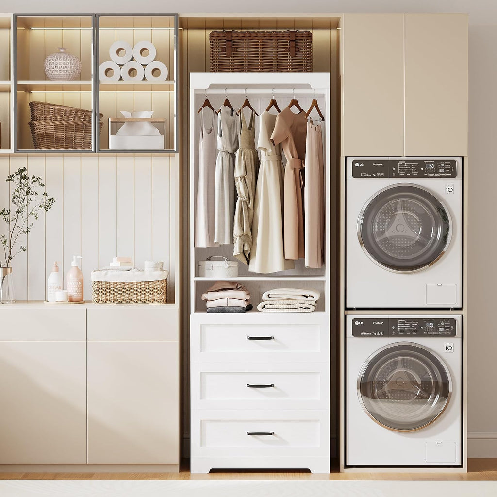 Freestanding Closet System with Adjustable Shelves & 3 Drawers | Closet Organizer with Hanging Rod, Ideal s