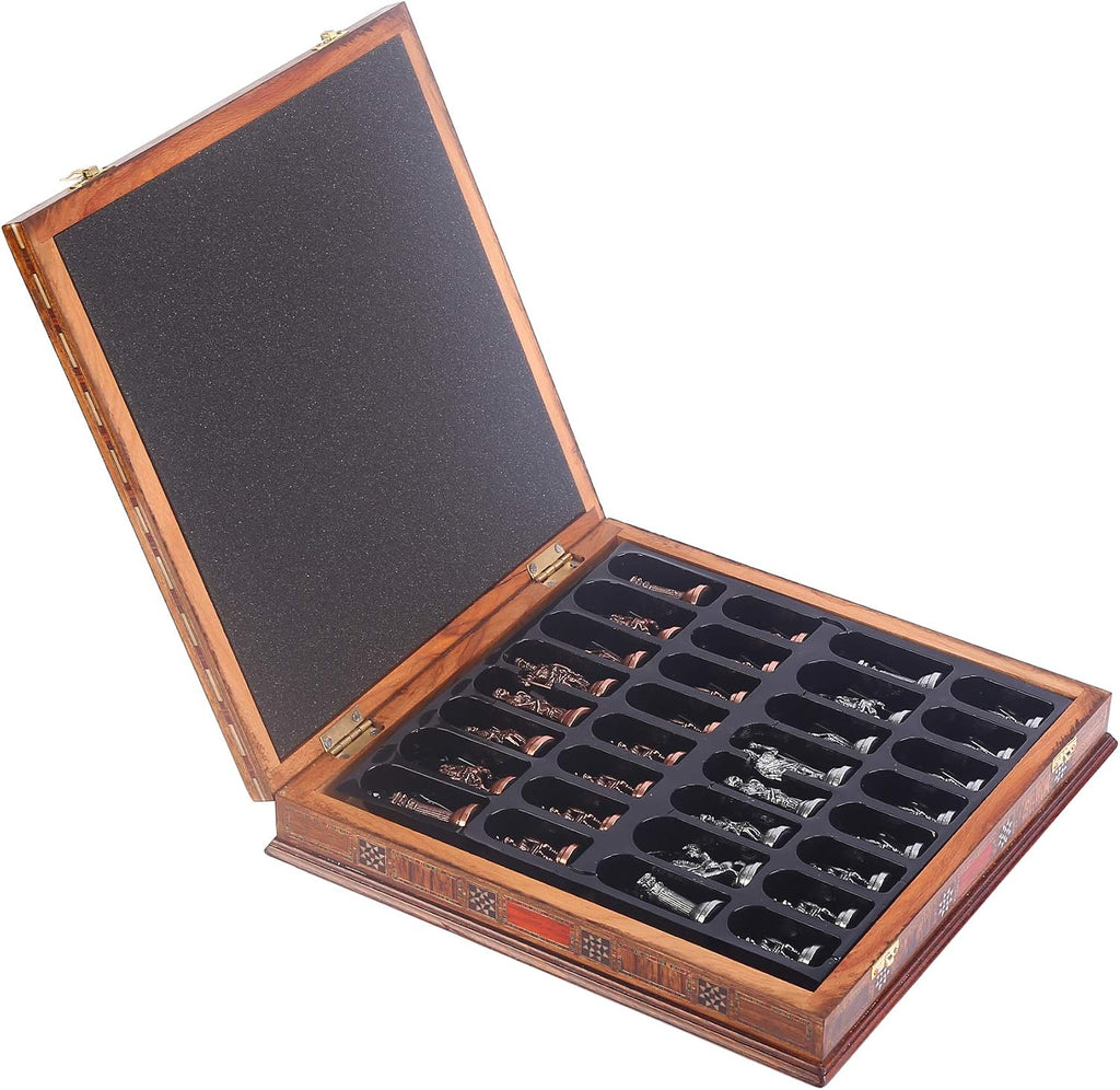 Egypt Pharaoh Antique Copper Figures Metal Chess Set for Adults Handmade Pieces and Natural Solid Wooden Chess Board