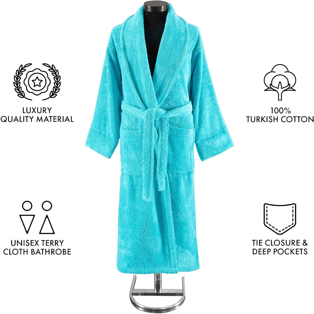 CTT Premium 100% Turkish Cotton Terry Cloth Bath Robe for Women & Men, Soft & Plush Long Unisex Robe