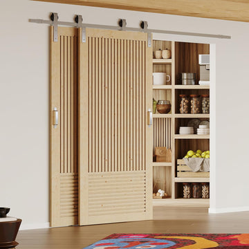 Bypass Barn Doors, 72" x 84" Double Barn Door with 6.6FT Silver Sliding Bypass Barn Doors Hardware K