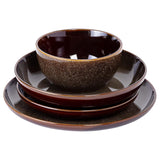 Edwina 16-Piece Double Bowl Dinnerware Set, Service for 4 - Dark Green Stoneware Plates and Bowls