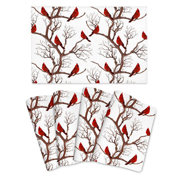 Winter Cardinal Christmas Placemats Set of 4, Red Decorative Place Mats 12x18 Inch Washable Heat Resistant Table Mats