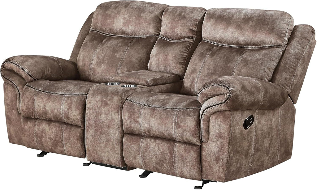 Zubaida Reclining Loveseat with USB Dock and Console in Chocolate Velvet