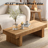 47.6" Coffee Table, Mid-Century Modern Solid Wood Coffee Table with Sturdy Base