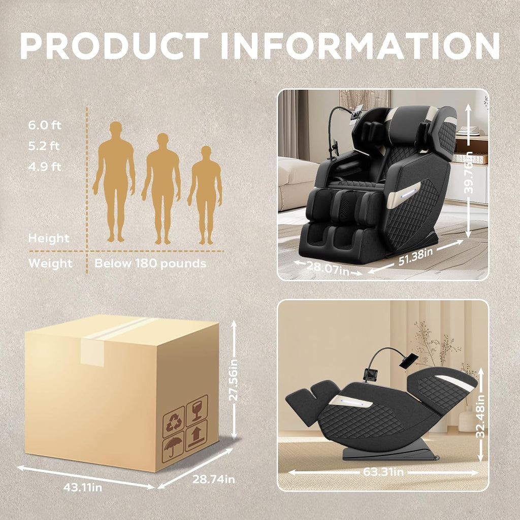 Massage Chair Full Body, Zero Gravity Massage Recliner Chair with Foot Shiatsu & Back Heating, 6 Fix Point Rollers, 5