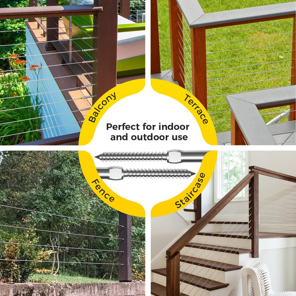 80 Pack 3/16" Stainless Steel Cable Railing kit for Wood Post