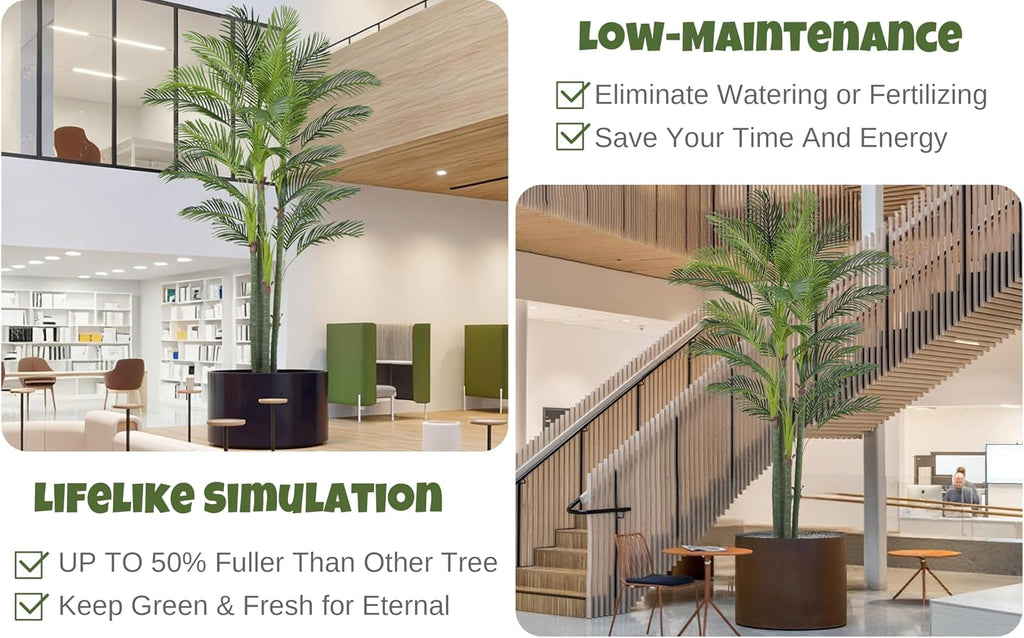Artificial Areca Palm Tree 8FT with 32 Leaves Realistic Tall Large Fake Faux Tropical Silk Plant 96 Inch Black Pot