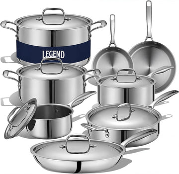 5-Ply Stainless Steel Cookware Set, 14-Piece Pots and Pans Set - Induction Compatible, Oven Safe 800°F - Non-Toxic