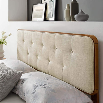 Tufted King Fabric and Wood Headboard, Walnut Beige
