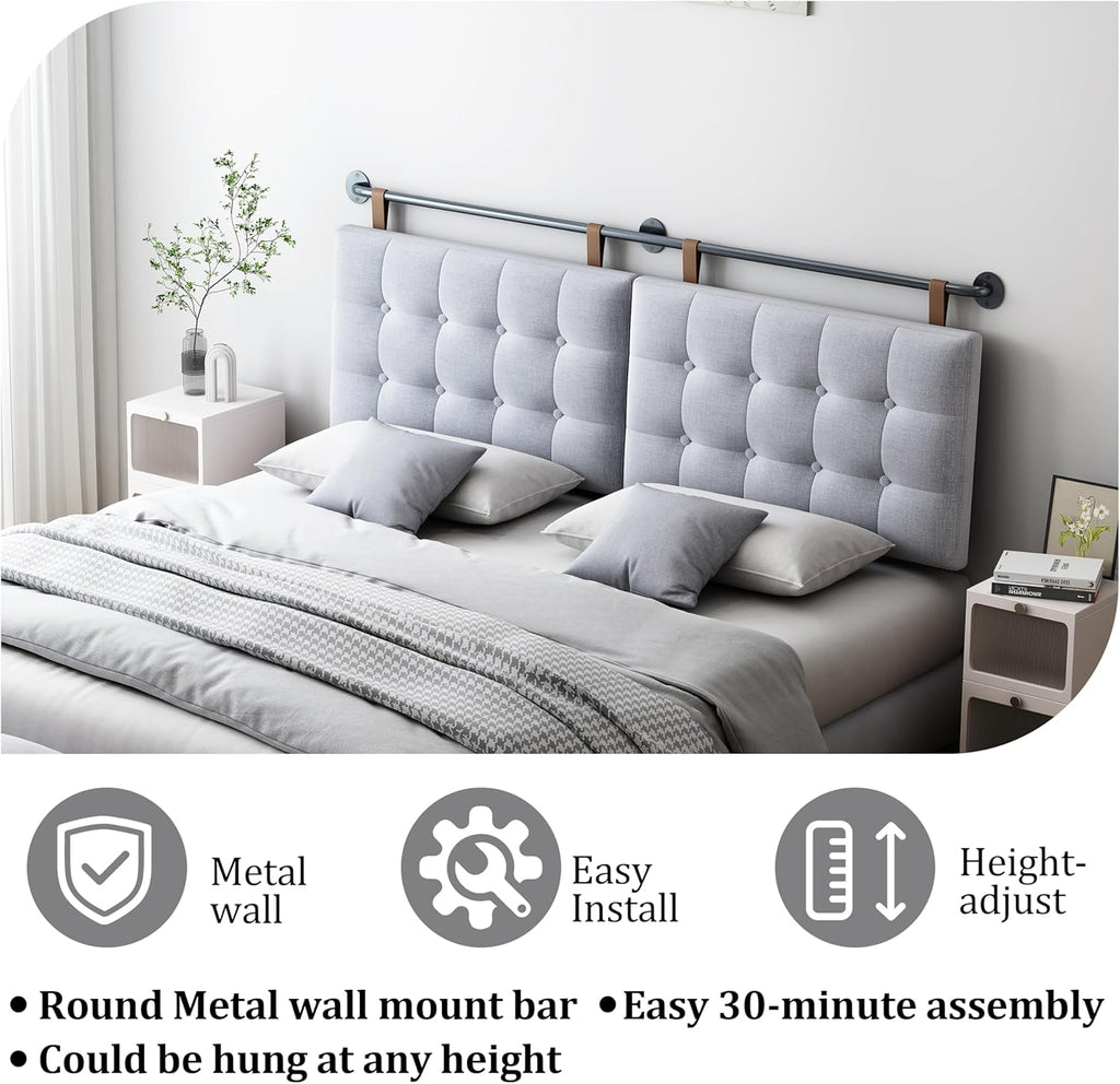 King Headboard Headboards for Adjustable Beds Backboard Wall Mounted Headboard with Gray Button Tufting Hanging Head