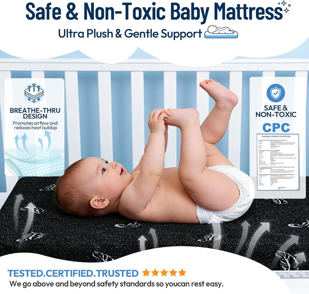 Crib Mattress, 52 x 27 Dual-Sided Memory Foam Baby and Toddler Mattress, Triple Layer Toddler Bed Mattress with