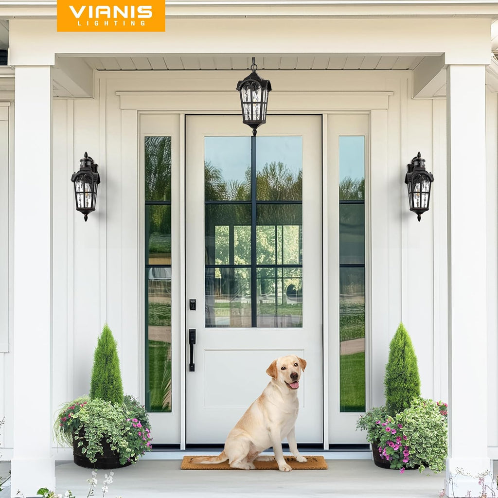 Vintage ORB Pendant Light Fixtures with Gold Trim, 1 Pack Porch Lights Outdoor with Adjustable Chain