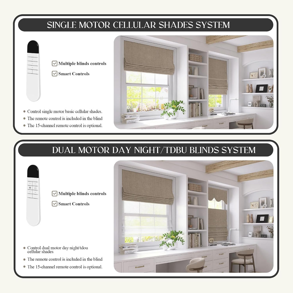 Motorized Roman Shades with Remote, Cordless Smart Blackout or Light Filtering Roman Blinds, Automatic Window Blinds