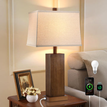 27.5" Wood Table Lamp, Farmhouse Lamp