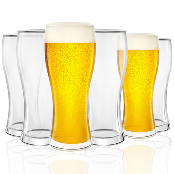 Pilsner Beer Glasses Set of 6 (16oz) Clear Drinking Glass