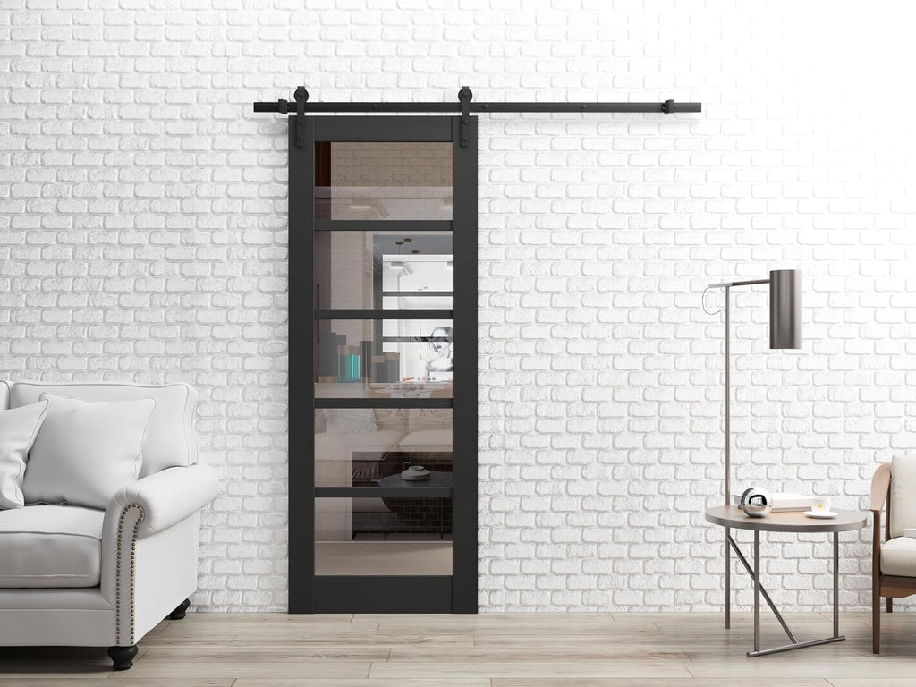 Slab Barn Door Panel | Quadro 4522 Matte Black with Clear Glass | Sturdy Finished Doors | Pocket Closet Sliding-30 x